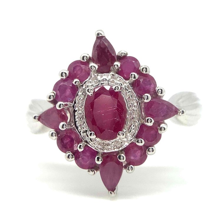 GENUINE RUBY RING CENTER STONE NEARLY 1 CARAT Rhodium Over Sterling Silver RING SIZE 11.5  6.5 GRAMS