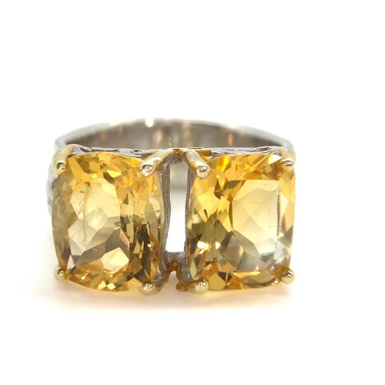 GENUINE GOLDEN CITRINE TWIN STONES DOUBLE THE BLING RING SIZE 7  6.1 GRAMS
