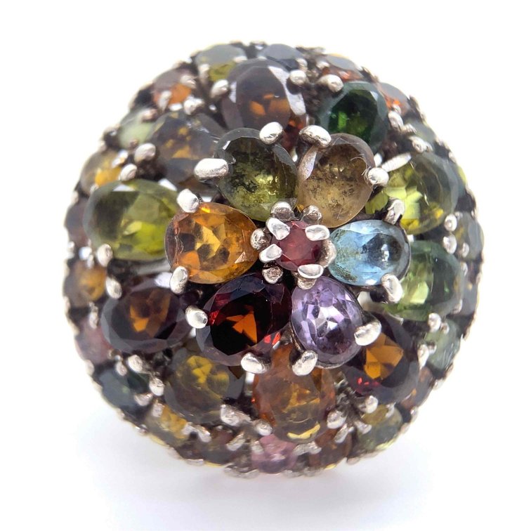 LOADS OF MULTICOLORED TOURMALINES RING  SIZE 8  15 GRAMS
