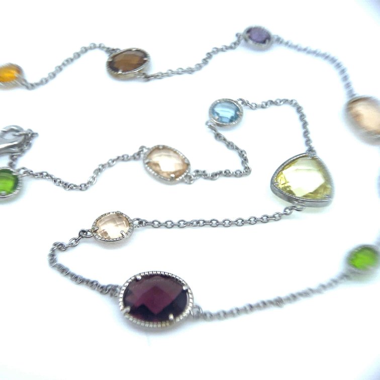 11 Genuine Gemstones Set In Reversible Mountings Set In 20 Inch Necklace 9.2 Grams