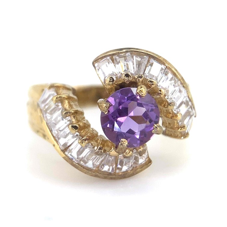 14K Over Sterling Silver Statement Ring With Genuine Amethyst Center Stone Size 8
