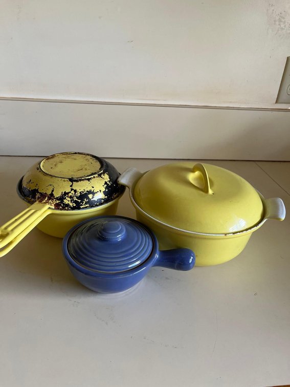 Descoware brand Dutch oven, sauce pan with frying pan lid. ceremic sauce pan with lid included 