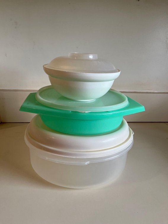 assorted Tupperware and Rubbermaid foods containers
