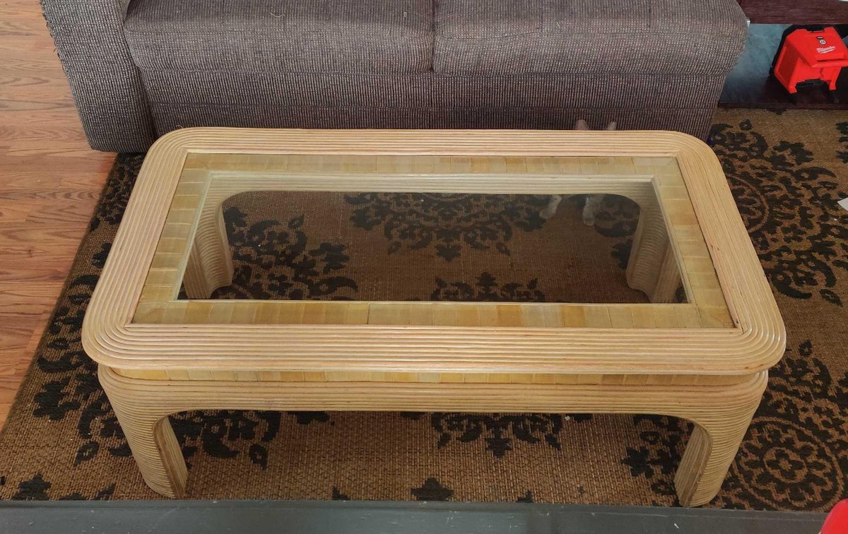 RATTAN COFFEE TABLE WITH GLASS TOP