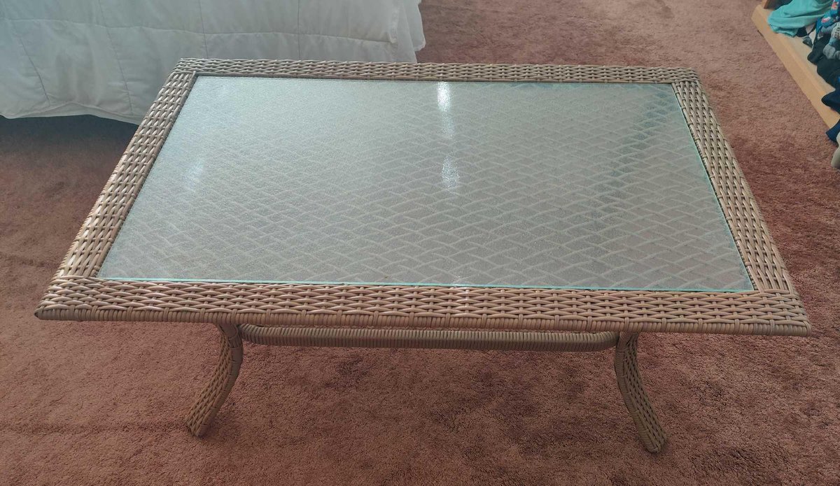 Rattan Glass End Table 