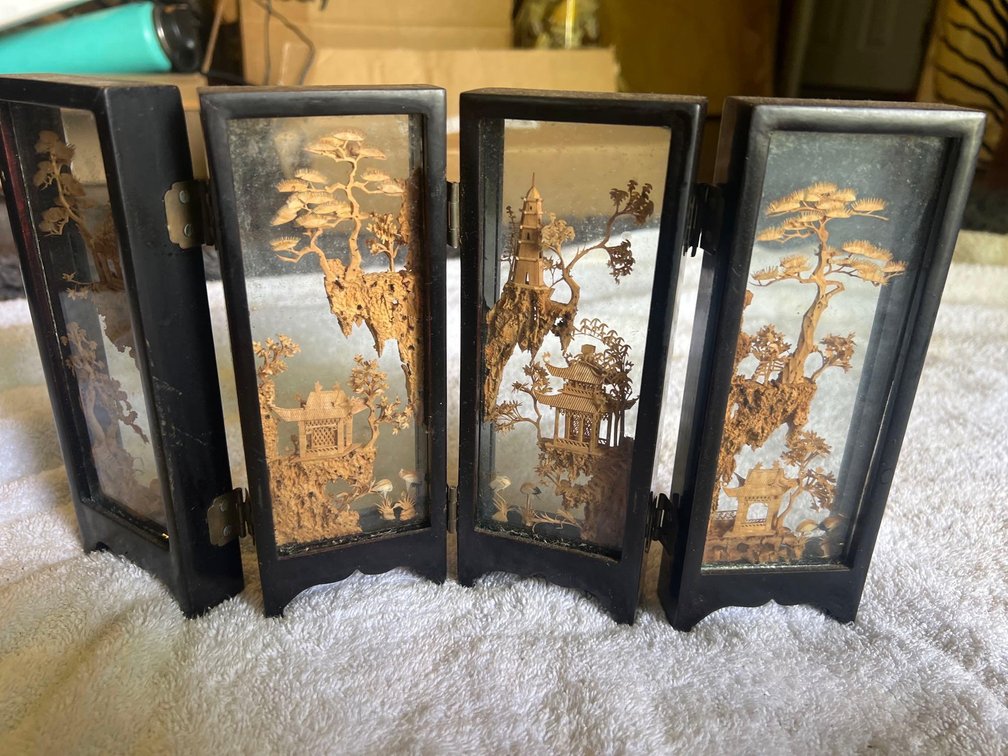 Antique Chinese Crane and sandle wood hand made Shadow Box/ Mini Screen AUTHENTIC ITEM