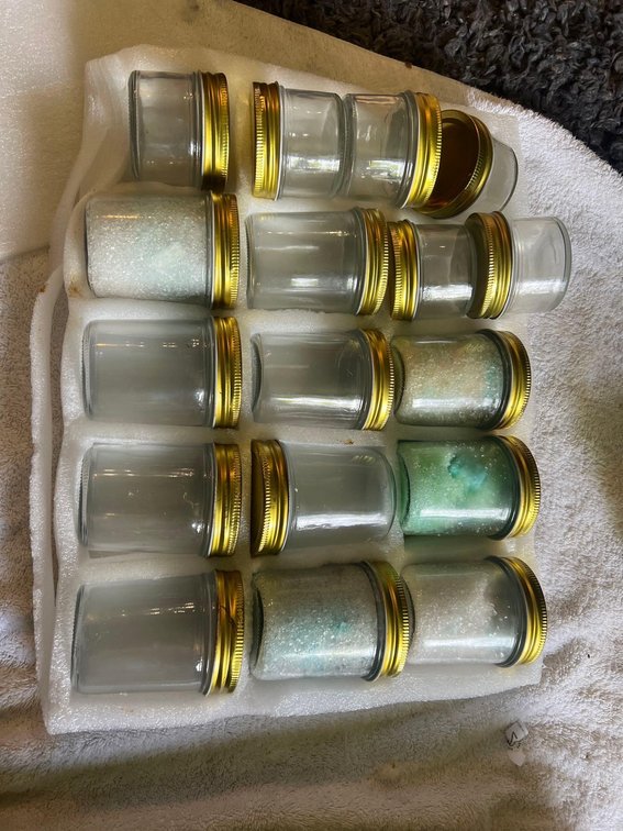 Mason Jar Collection half Filled with homemade Bath Salts