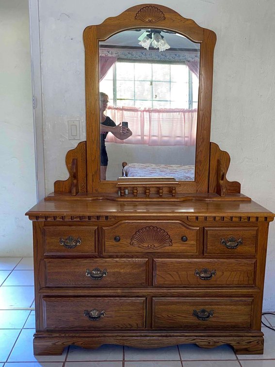 Wood Framed Sea Shell Carved Design Dresser with Mirror 