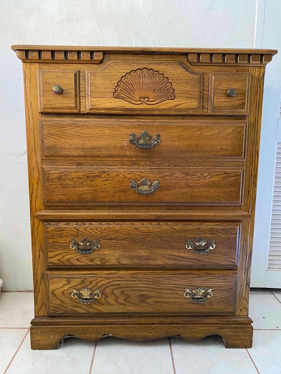 Wood Framed Sea Shell Carved Design Chest of Drawers