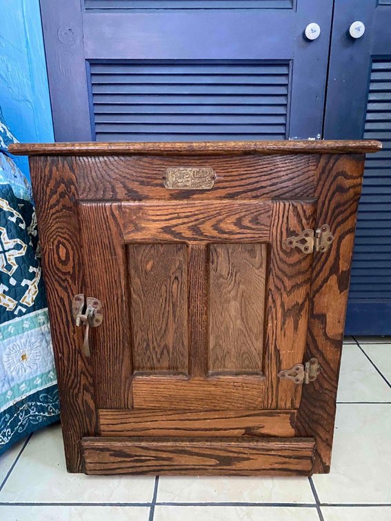 Vintage White Clad Simmons Hardware Co. "Ice Box" Side Table 