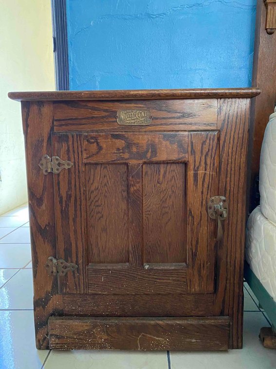 Vintage White Clad Simmons Hardware Co. "Ice Box" Side Table 