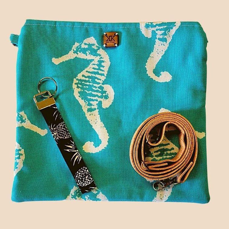 Handmade Seahorse Crossbody Bag with Wristlet Key Fob - by Kekai Designs