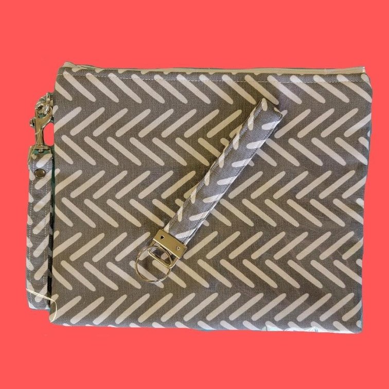 Handmade Small Wristlet Bag in Grey with Matching Wristlet Key Fob - by Kekai Designs