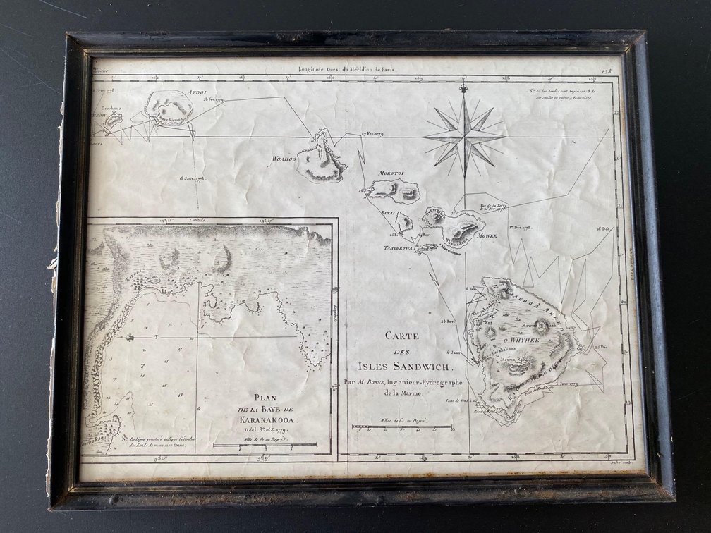 Framed French Map of the Hawaiian Sandwich Isles