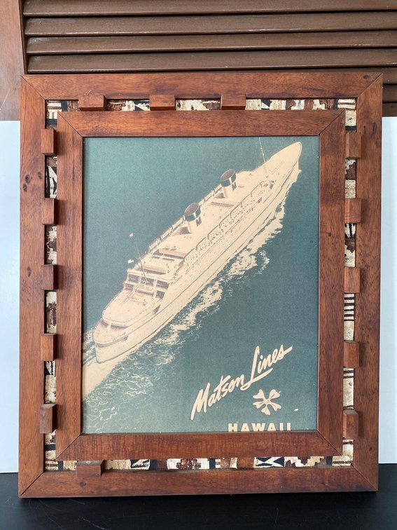 Ornate Wood Frame Vintage Matson Liner Hawaii Ad Print 