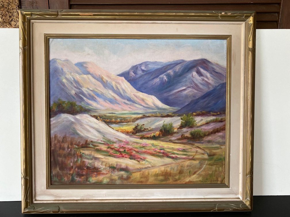 Framed Vintage Circa 1940's Signed Mountain Range Art 