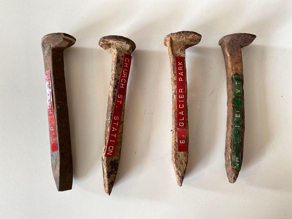 (X's 4) Antique/Vintage Railroad Metal Stakes From Around The USA 