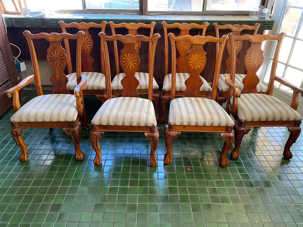 (X's 8) Vintage Chippendale Ball-Claw Vintage French Provincial Dining Chairs 