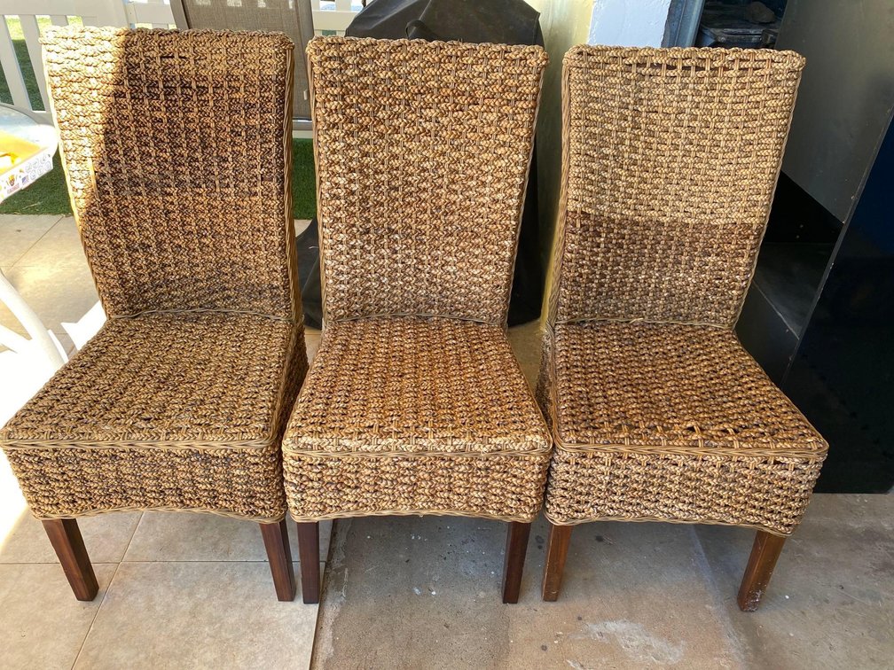(X's 3)Water Hyacinth Woven High Back Dining Chairs 