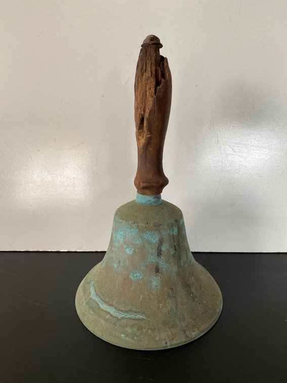 9 1/2" Brass Bell With Handle - Vintage Damage