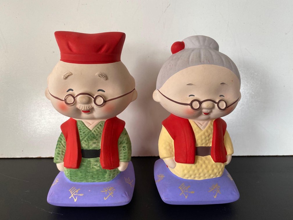 Set of Two Made in Japan Japanese Grandpa / Grandma Figures 