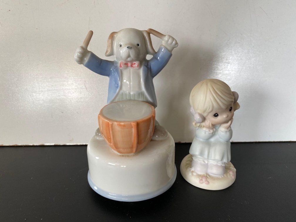 1996 Precious Moments "Where Would I Be Without You" and Dog Drummer Figures 