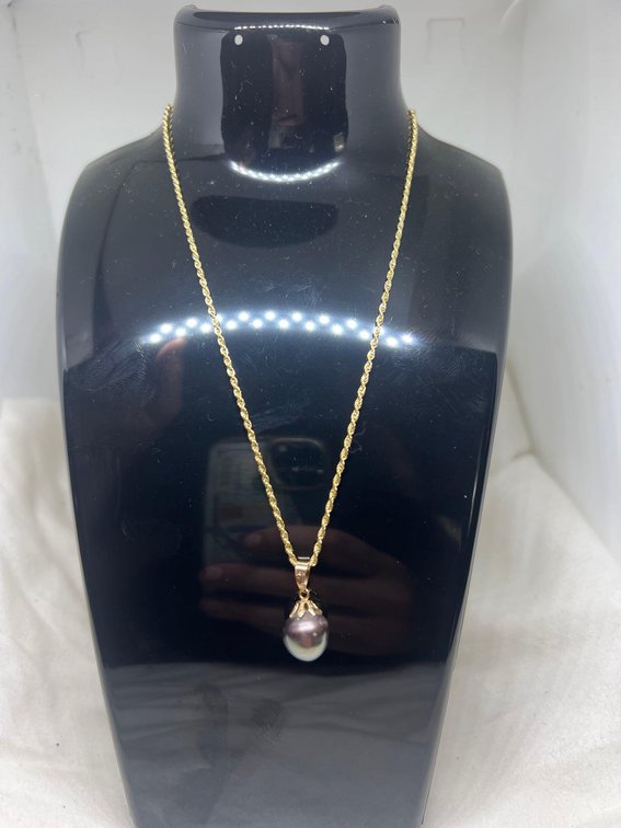 14k GOLD AAA Tahitian Pearl with 14k SOLID gold Rope chain heavy chain