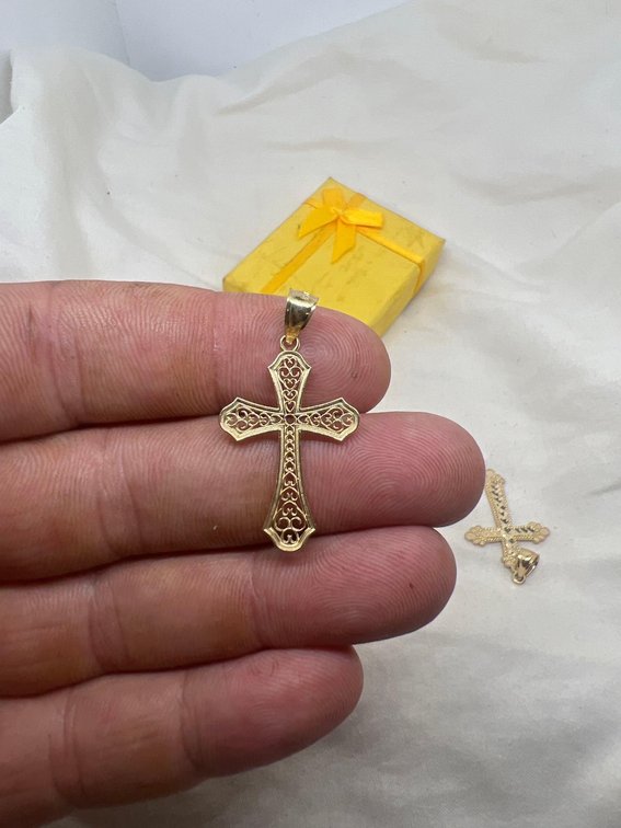 14k SOLID Cross RARE DESIGNER FROM ITALY