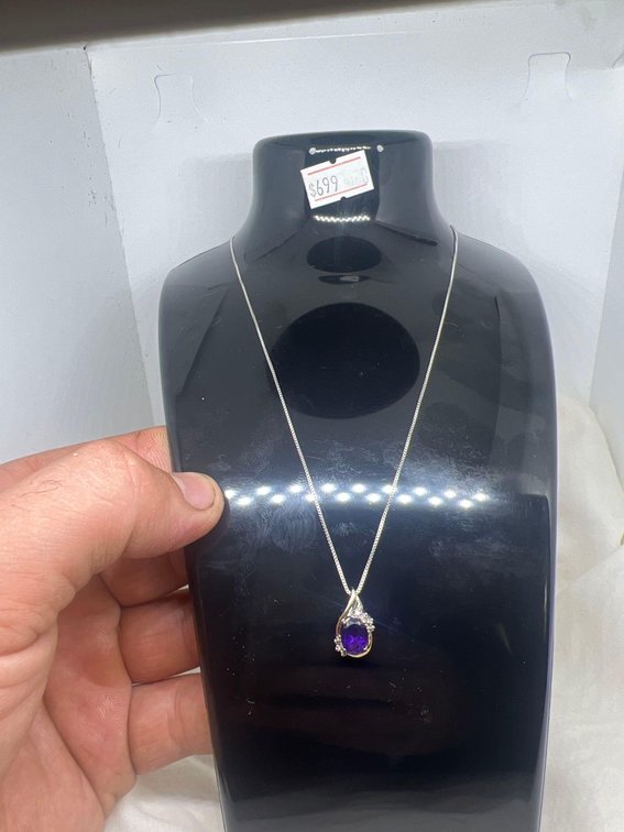10k Gold Pendant with Diamond & Large Genuine Amethyst Pure silver chain