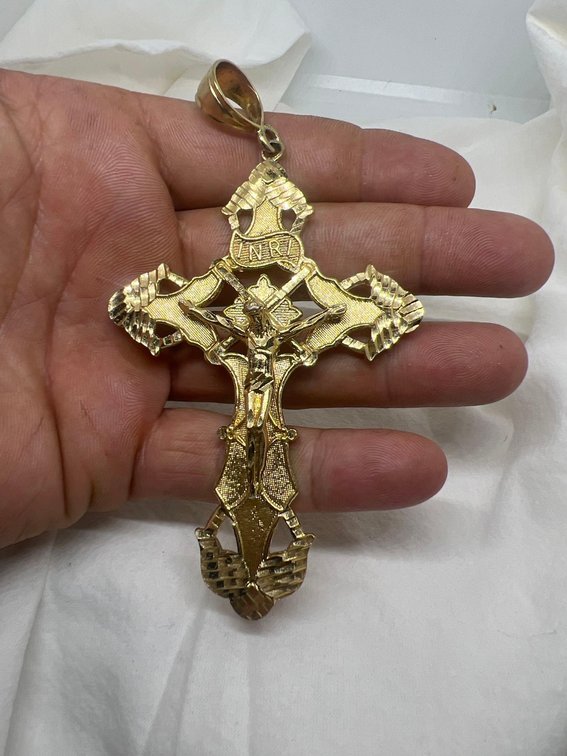 24k Gold over Pure italian Silver 4 inch Cross! 68 Grams!