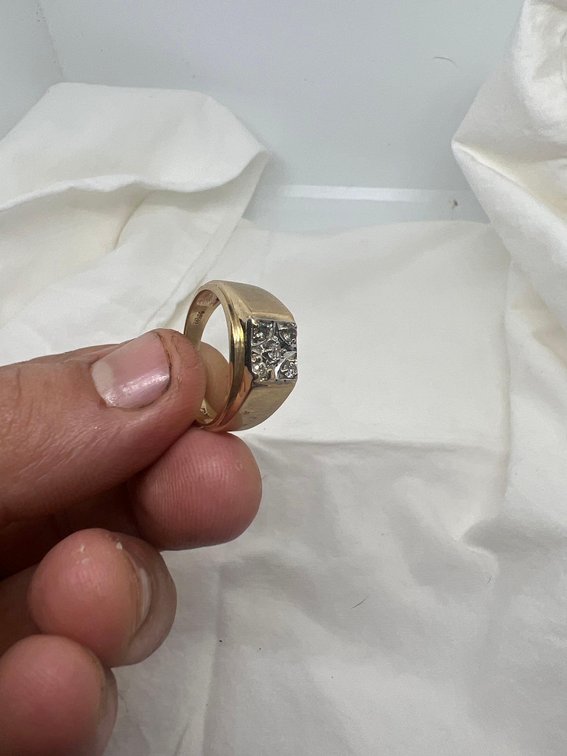 Mens 14k Solid White and Yellow Gold ring with 5 Diamonds stones! $2100 ring 