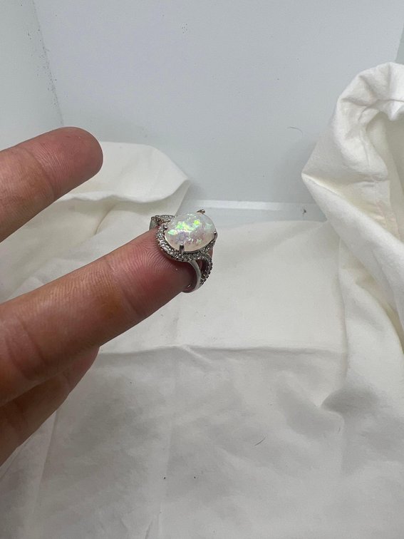925 Silver with Rare opal Stone & Diamond Accent