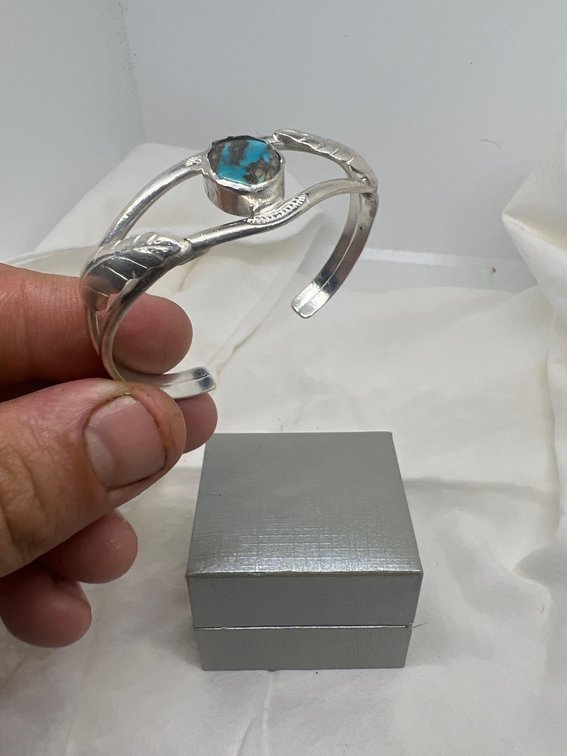 PURE SILVER BRACELET with RARE Turquoise from indian reservation!