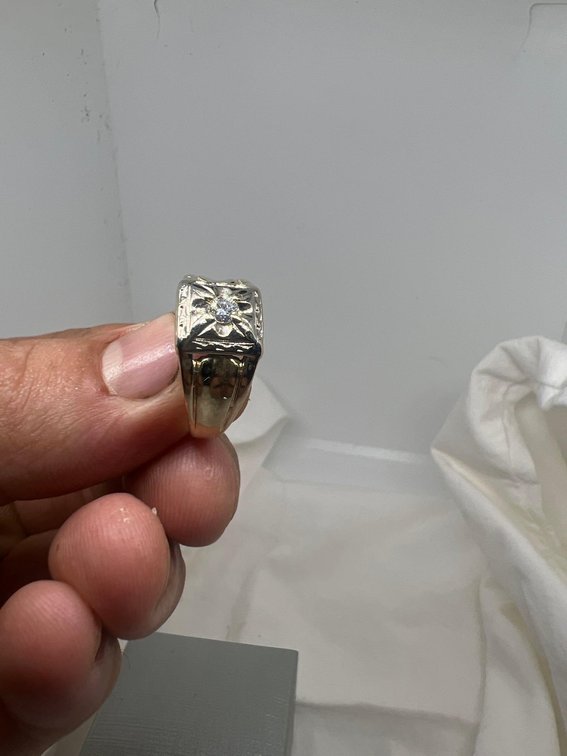14k Solid White and yellow gold Mens ring with .17 Carat Grade a Diamond