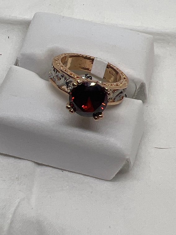 Gold Tone over 925 Silver  Ring with Real Ruby 2 Carat Authentic Ruby