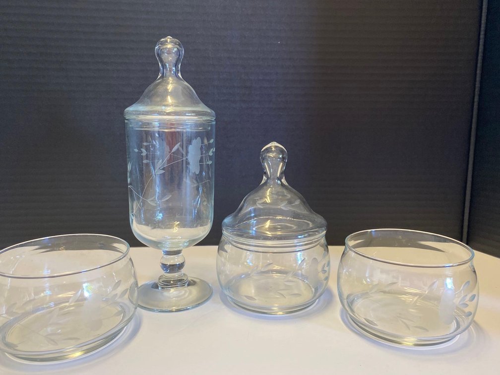 4-Piece Etched Glass Tea Time Glassware
