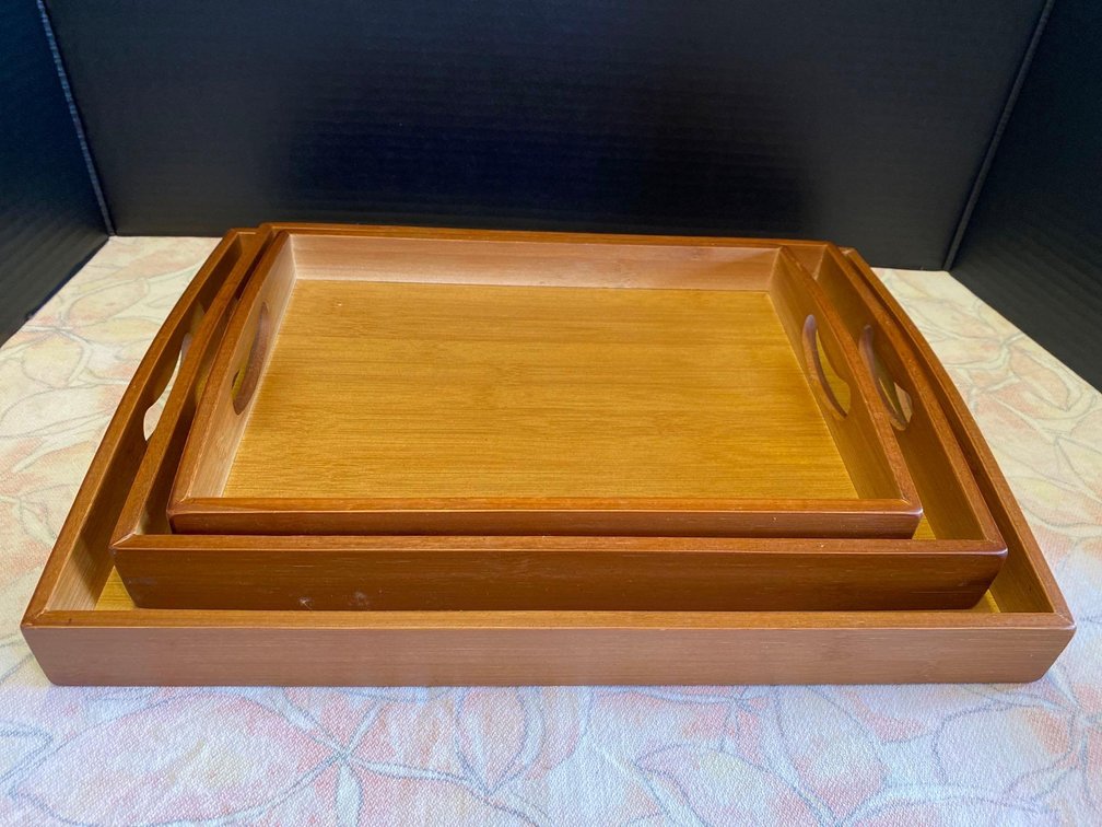Set of 3 Wood Trays with Handles