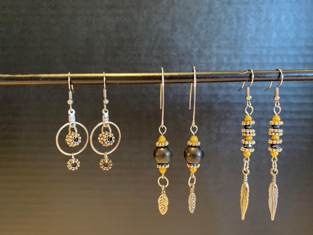 (X's 3) Pairs of Hand-Made Earrings - Genuine Stones