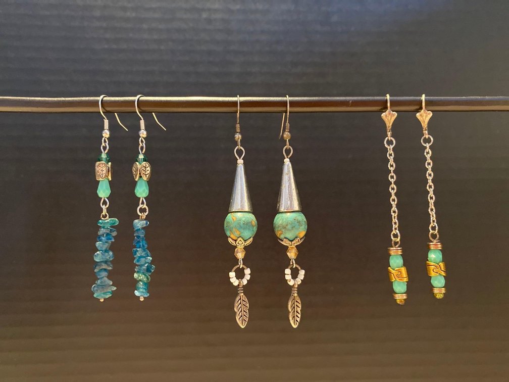 (X's 3) Pairs of Hand-Made Earrings - Genuine Stones