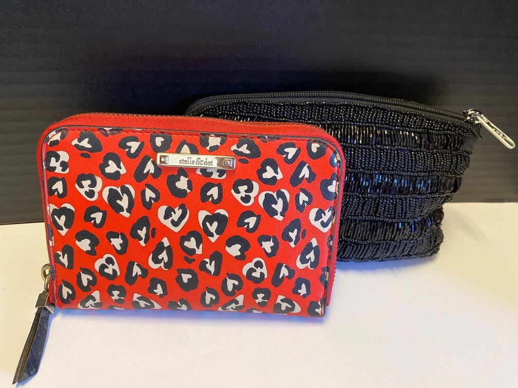 Stella & Dot Heart Pattern Clutch and Sparkly Black Beaded Clutch 
