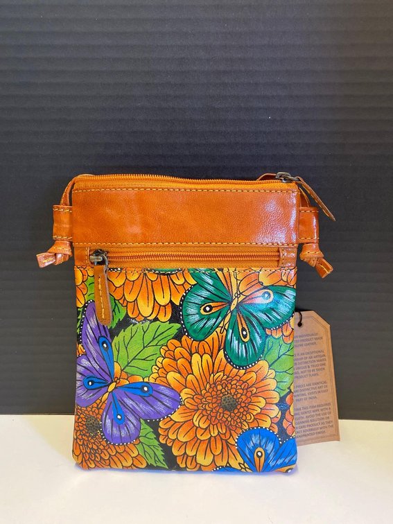 Genuine Leather Purse with Hand Painted Butterflies - Genuine Leather