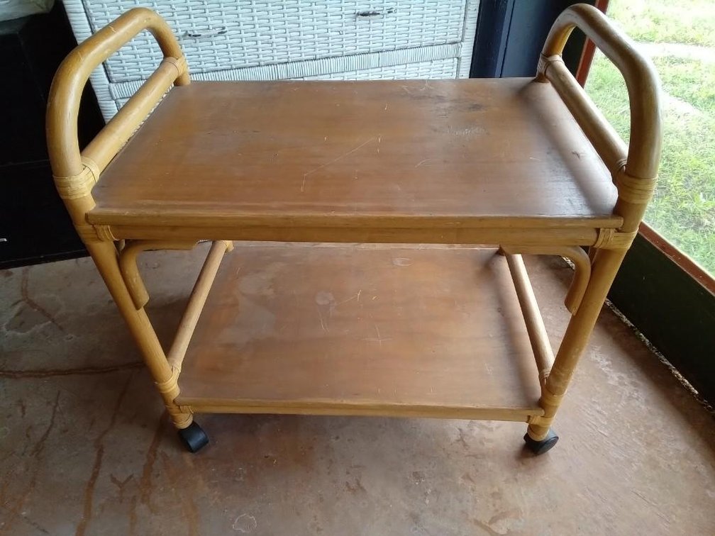 Vintage Bamboo Rolling Serving Cart