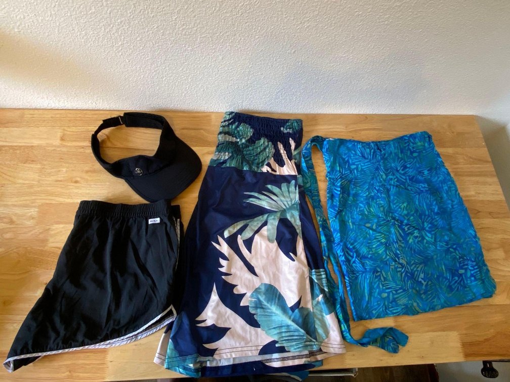 Lot of Romper, RVCA Shorts, Skirt, & Visor