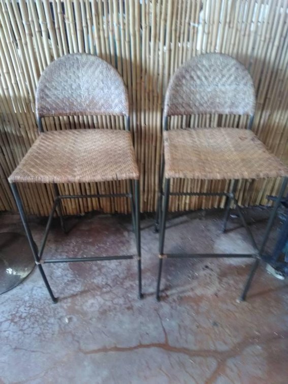 (X's 2) Metal and Wicker Bar Stools