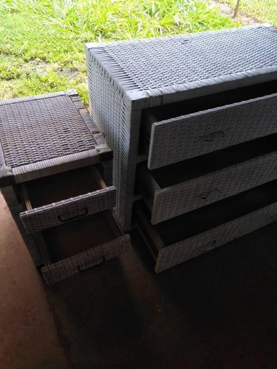 (X's 2) Wicker Dresser and Side Table