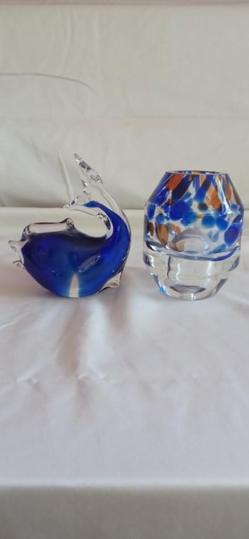 Blown glass dolphin and a cool shaped small blown glass vase
