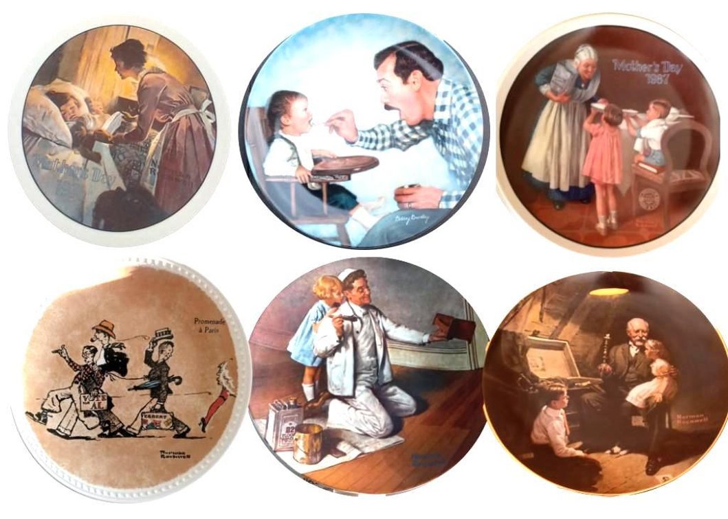 6 AUTHENTIC Collectible ROCKWELL Hand painted plates With Certificates of Authenticity