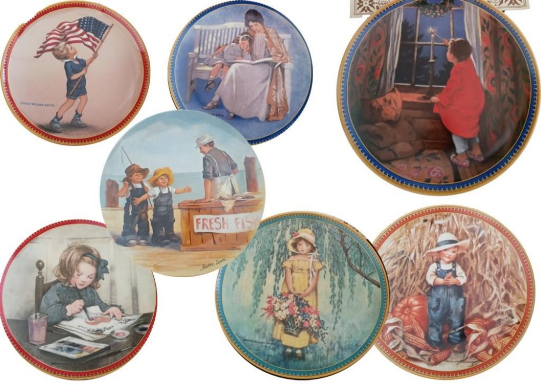 Collection of  7 Authentic Holiday Plates Jessie Willcox Smith and a Jeanne Down 