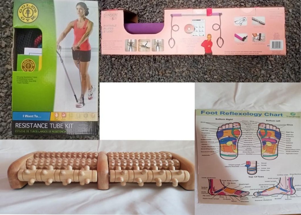 Resistance tube kit by Gold's Gym /  Danskin Pilates studio & DVD / Foot Massager