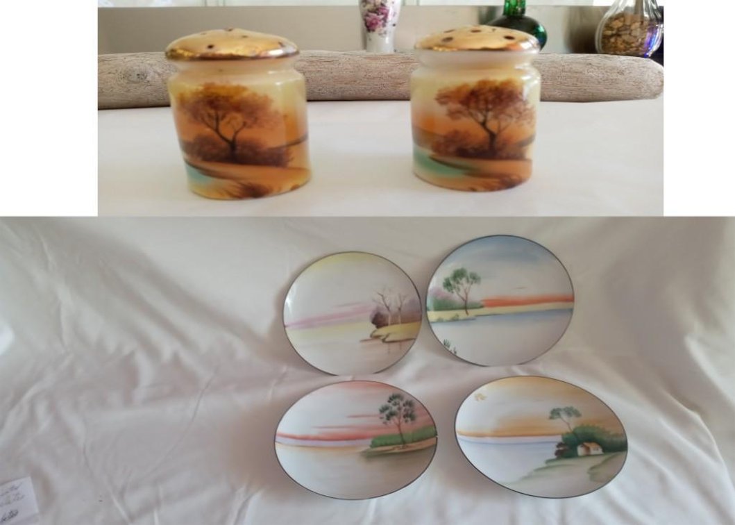 Meito China Plates (4) hand painted.  Very collectible